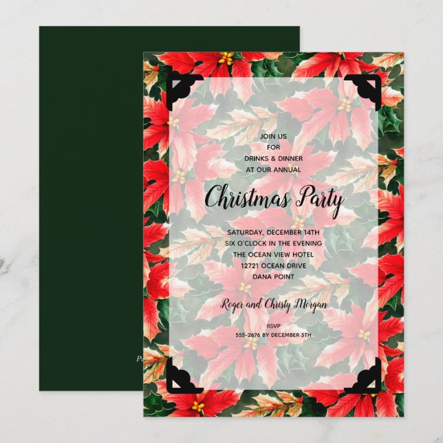 Chic Christmas Poinsettia and Faux Vellum Invitation (Front/Back)