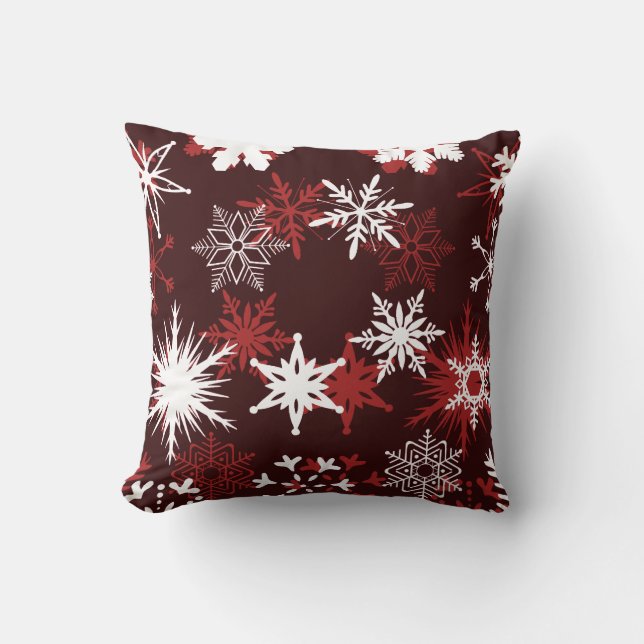 Chic Christmas snowflakes burgundy and white Cushion (Front)