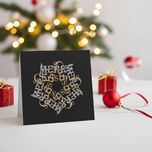 Chic Christmas Star Gold Silver Calligraphy, Black