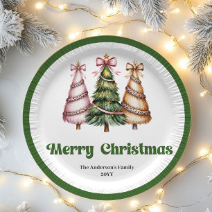 Chic Christmas Tree Editable Name Paper Plates