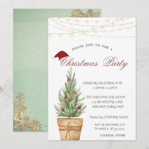 Chic Christmas Tree,Gold Snowflakes Christmas  Invitation