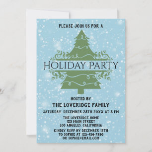 Chic Christmas Tree Holiday Party Snowflakes Blue Invitation