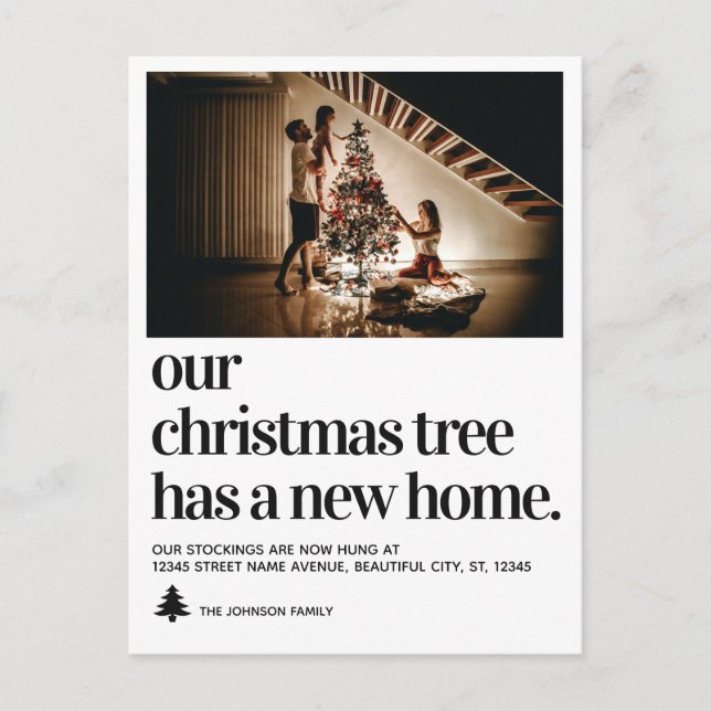 Chic Christmas Tree New Home Photo Holiday Moving Announcement Postcard (Front)