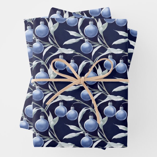 Chic Christmas Tree Ornaments Holiday Wrapping Paper Sheet (In situ)
