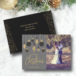 Chic Christmas Tree Ornaments on Grey Holiday Card