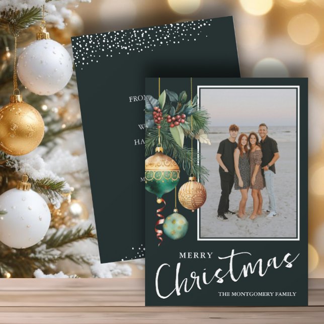 Chic Christmas Tree Ornaments Photo Holiday Card (Chic Christmas tree ornaments flat photo holiday cards, PRINTED and/or INSTANT DOWNLOAD)