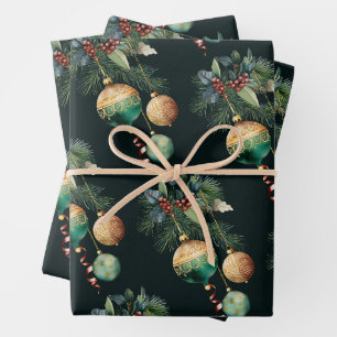 Chic Christmas Tree Ornaments Wrapping Paper Sheet
