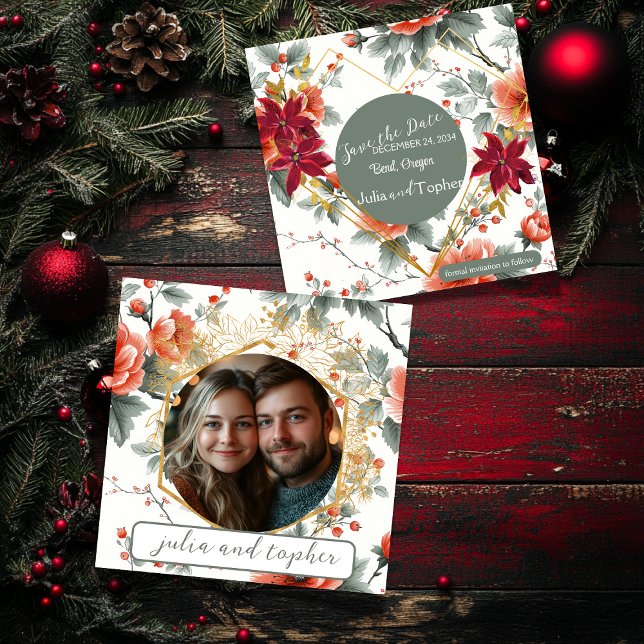 Chic Christmas Wedding with Romantic Photo Save The Date (Creator Uploaded)