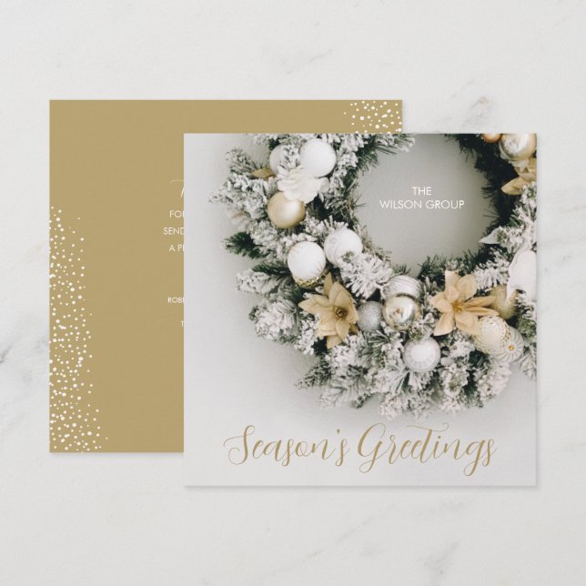 Chic Christmas Wreath Business Thank You Square Holiday Card (Front/Back)