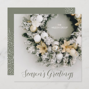 Chic Christmas Wreath Business Thank You Square Holiday Card