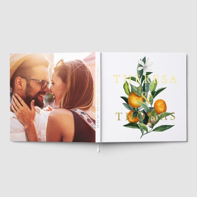 Chic Citrus Bouquet Foil Photo Wedding Guest Book (Full)