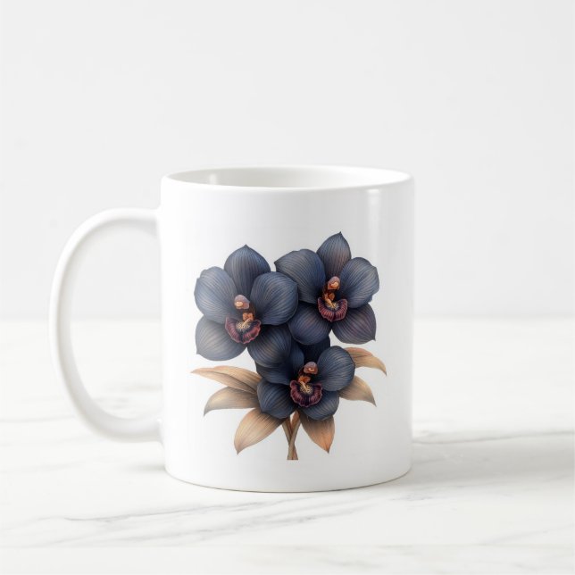 Chic classic black orchid coffee mug (Left)
