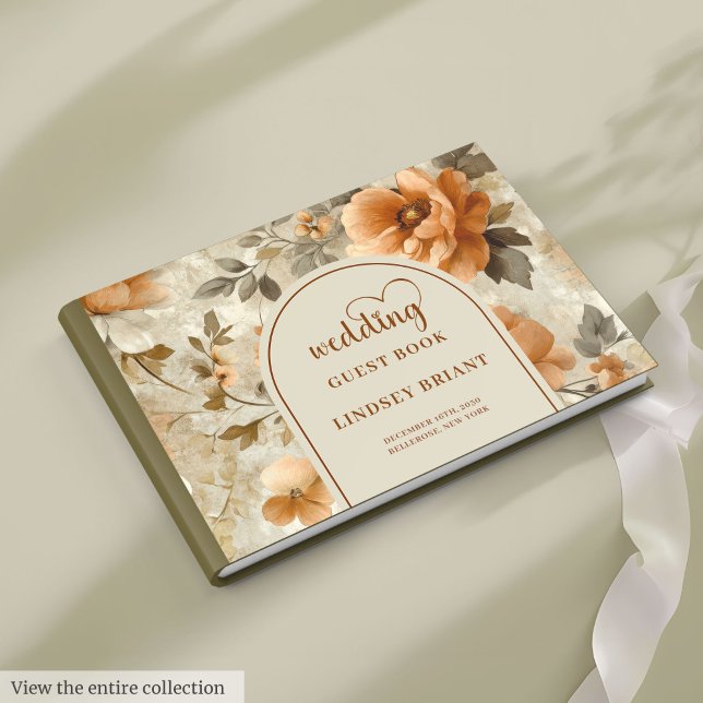 Chic Classic Boho Copper Beige Sage Floral Wedding Guest Book (Classic Boho Copper Beige Sage Floral Wedding Guest Book

)