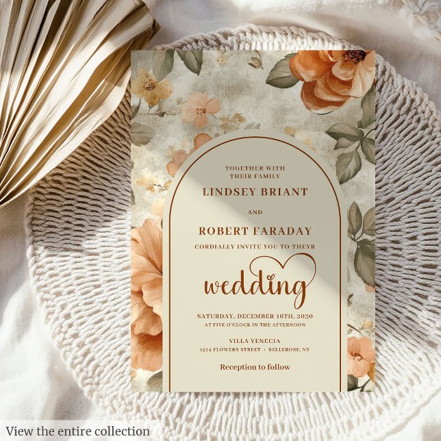 Chic Classic Boho Copper Ivory Sage Floral Wedding Invitation (Classic Boho Copper Ivory Sage Floral Wedding Invitation

)