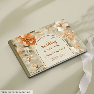 Chic Classic Boho Rusty Beige Olive Floral Wedding Guest Book
