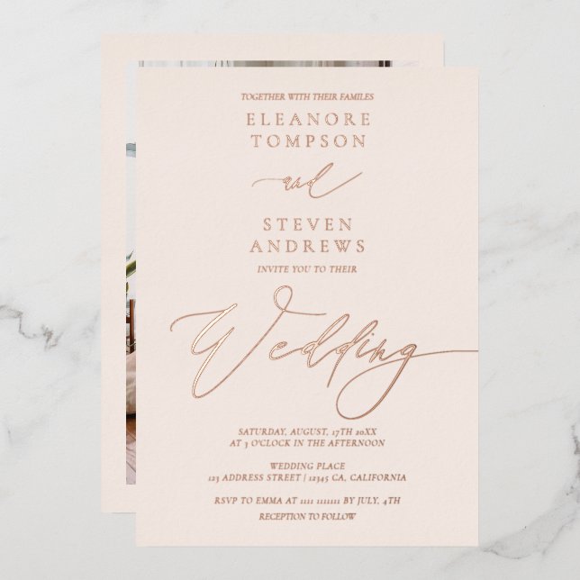 Chic classic calligraphy wedding rose gold (Front/Back)