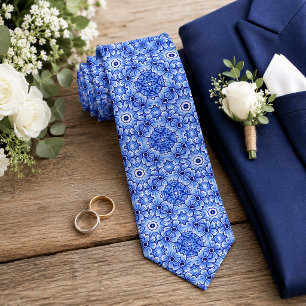 Chic Classic Dutch Delft Blue Floral Art Pattern Tie