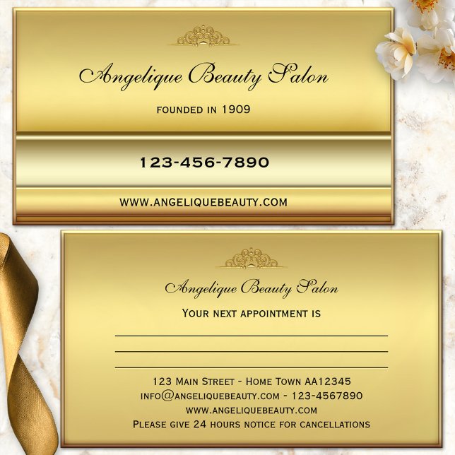 Chic Classic Gold Beauty Appointment Business Card (Elegant business appointment card in stylish classic gold - beauty - nail salon - french manicure)