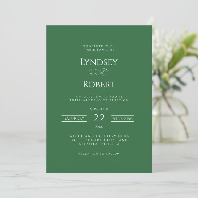 Chic Classic Green and White Wedding Invitation (Standing Front)