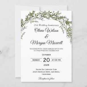 Chic Classic Greenery Wedding Anniversary  Invitation