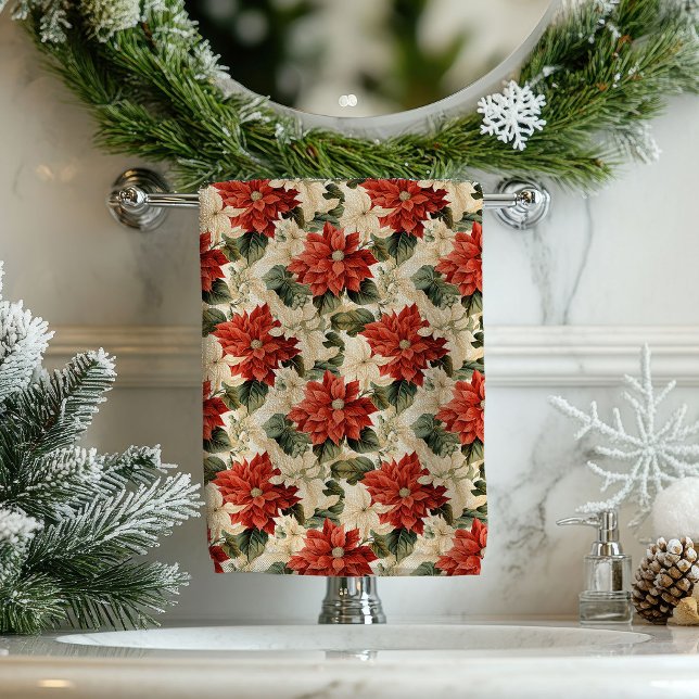 Chic Classic Red and White Poinsettias Christmas Bath Towel Set (Chic Classic Red and White Poinsettias Christmas Bath Towel Set )