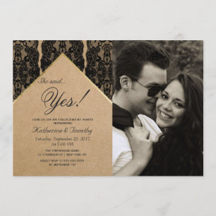 Chic & Classy Black Lace, Gold, & Recycled Paper Invitation