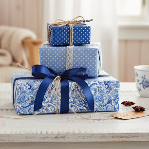 Chic Classy Blue Paisley Floral Art Gift Wrapping Paper Sheet