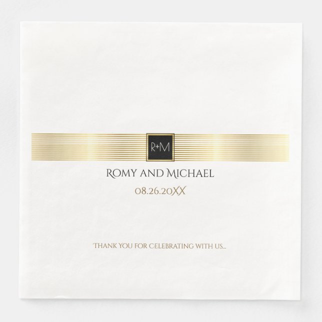 chic & classy gold lines wedding monogram napkin (Front)