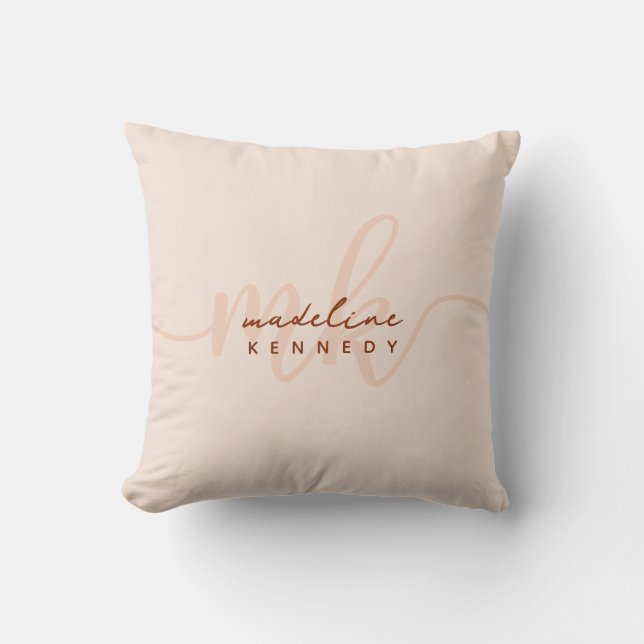 Chic Clay and Beige Modern Monogram Cushion (Front)