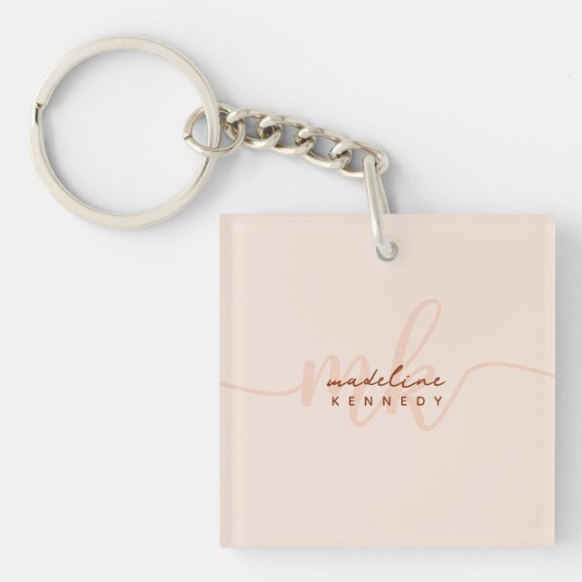 Chic Clay and Beige Modern Monogram Key Ring (Front)