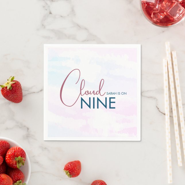 Chic Cloud Nine Blue Pink Bridal Shower Napkin (Insitu)