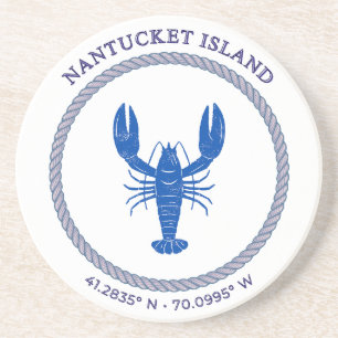 Chic Coastal Blue Lobster & Rope Sandstone Coaster