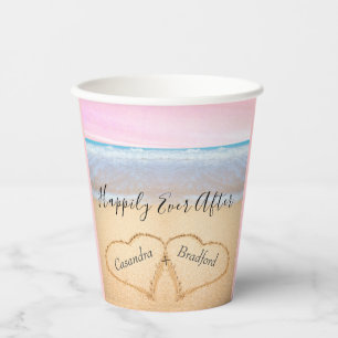 Chic Coastal Light Pink Beach Wedding 2 Heart Paper Cups