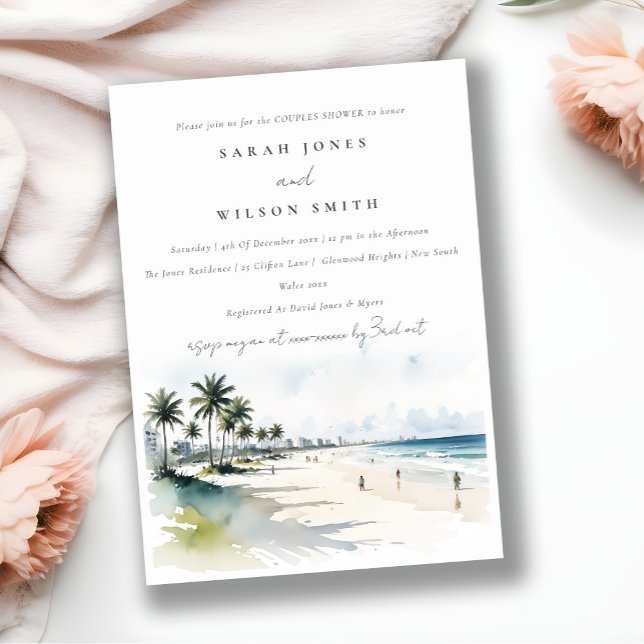 Chic Coastal Miami Beach Palm Trees Couples Shower Invitation (Creator Uploaded)