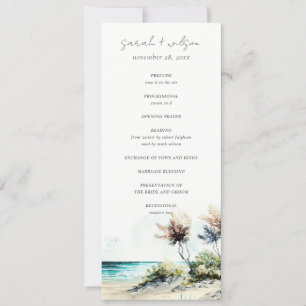Chic Coastal Palm Beach Seascape Wedding Program Invitation