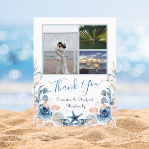 Chic Coastal Photo Wedding Thank You Postcard