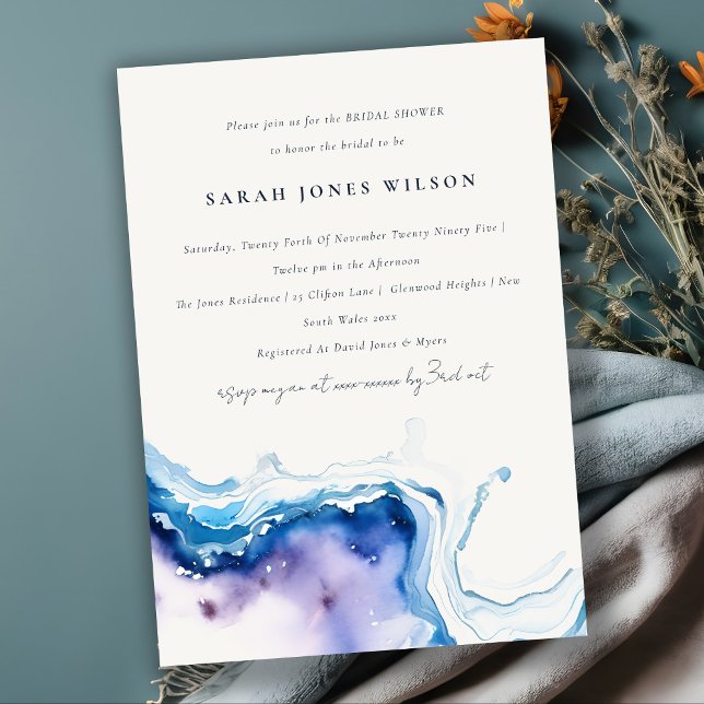 Chic Coastal Sea Beach Watercolor Bridal Shower Invitation (Creator Uploaded)