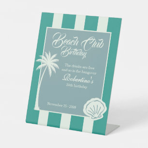 Chic Coastal Stripe Beach Club 50th Birthday Bar Pedestal Sign