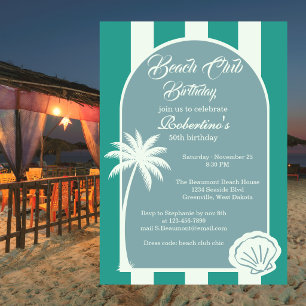 Chic Coastal Stripe Beach Club 50th Birthday Invit Invitation