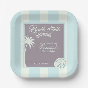 Chic Coastal Stripe Beach Club 50th Birthday Paper Plate