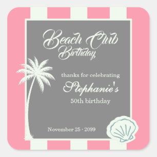 Chic Coastal Stripe Beach Club 50th Birthday Square Sticker