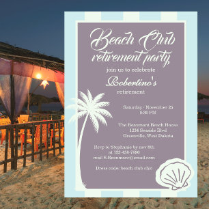 Chic Coastal Stripe Beach Club Retirement Party Invitation