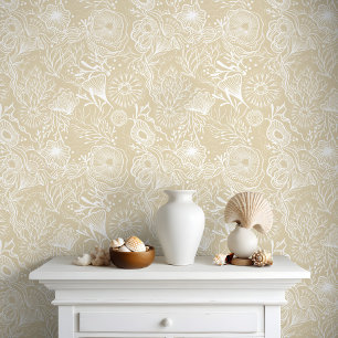 Chic Coastal Under the Sea Golden Coral Reef Wallpaper