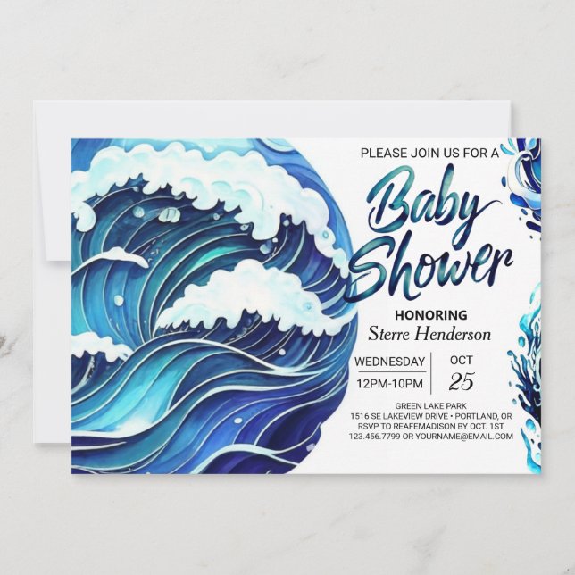 Chic Coastal Waves Baby Shower  Invitation (Front)