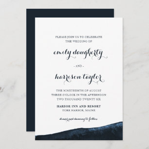 Chic Coastal Wedding Elegant Blue and White Invitation