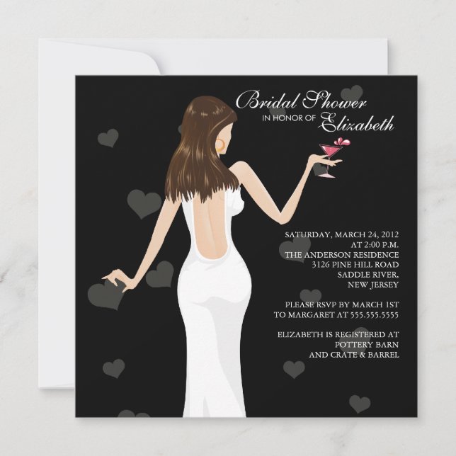 Chic Cocktail Bride Bridal Shower Invitation Black (Front)