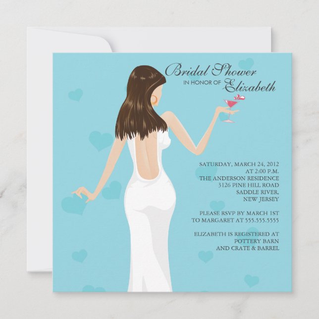 Chic Cocktail Bride Bridal Shower Invitation Blue (Front)
