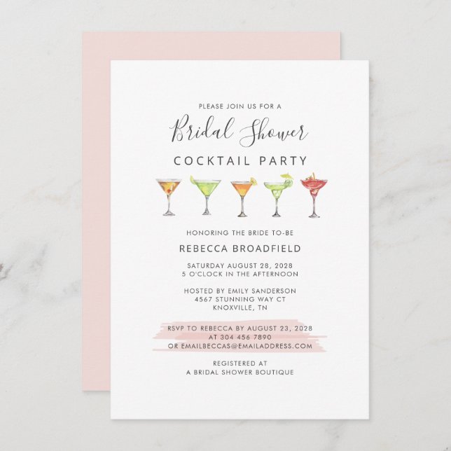 Chic Cocktail Party Script Bridal Shower Invitation (Front/Back)
