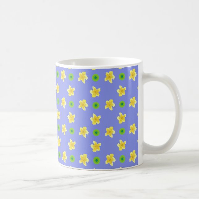 Chic Coffee Mug: Primroses, Polkas on Blue Coffee Mug (Right)