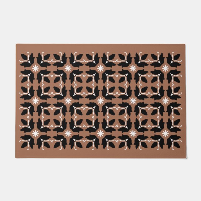 Chic Coffee Tile Flowers Pattern Large Door Mat (Front)